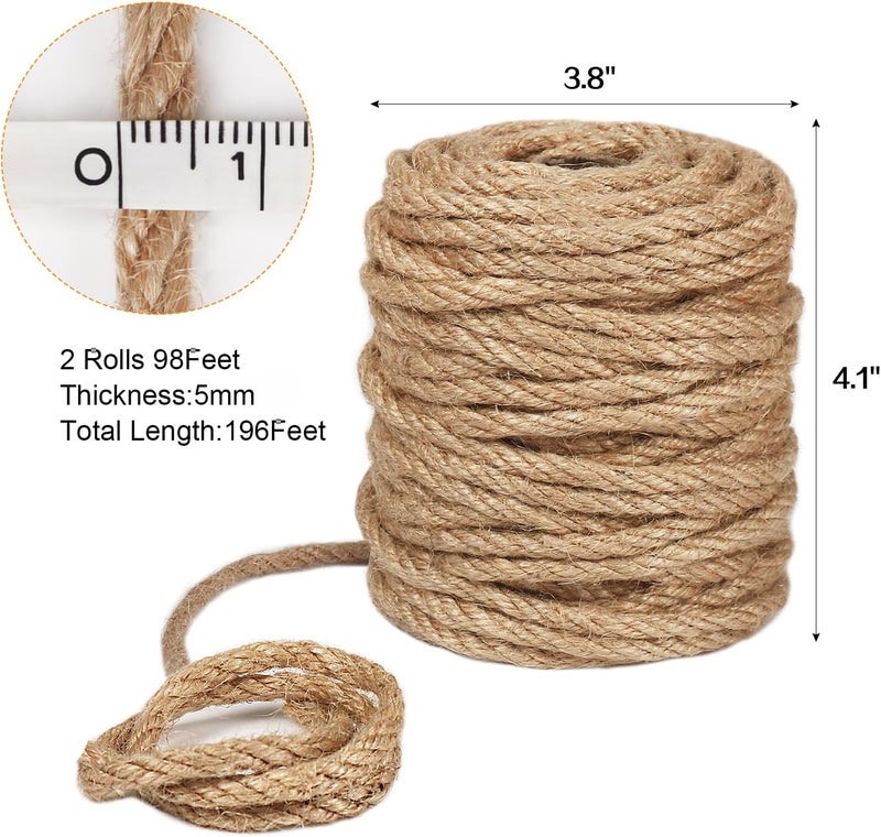 Vivifying 5mm Jute Rope, 2PCS 98 Feet Strong Natural Jute Twine for Crafts, Cat Scratching Post, Garden Plants, Bundling and Hanging (Brown) - Image 3